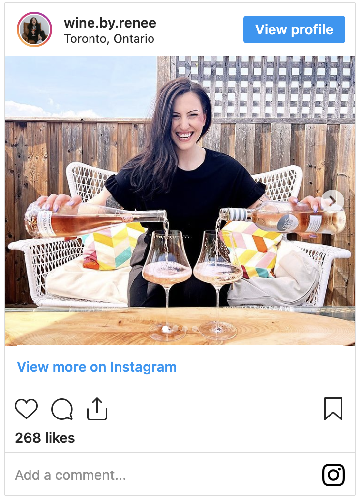 Instagram post of Renée pouring two glasses of Rosé