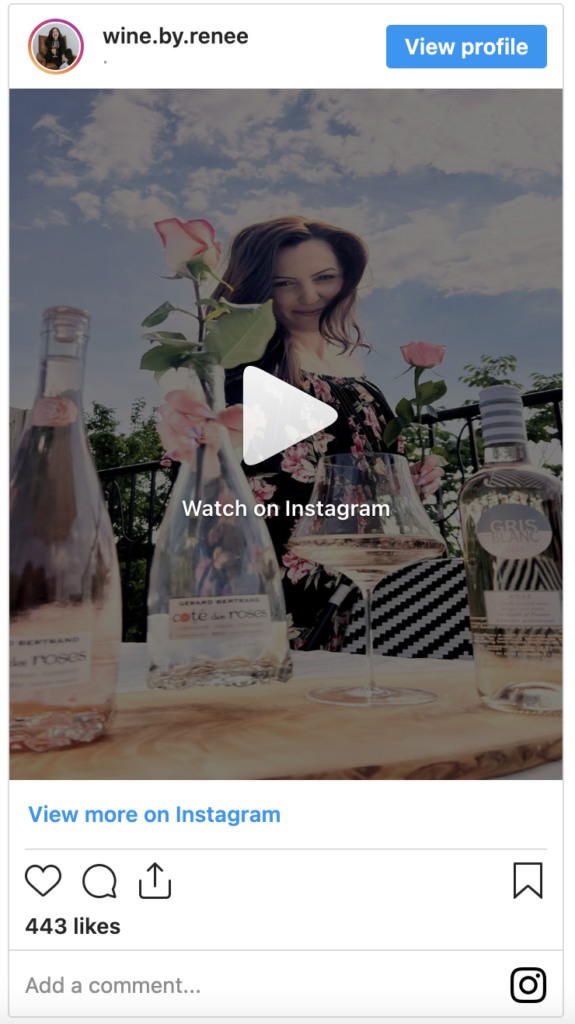 Instagram Reel of Renée with bottles of Cote des Roses